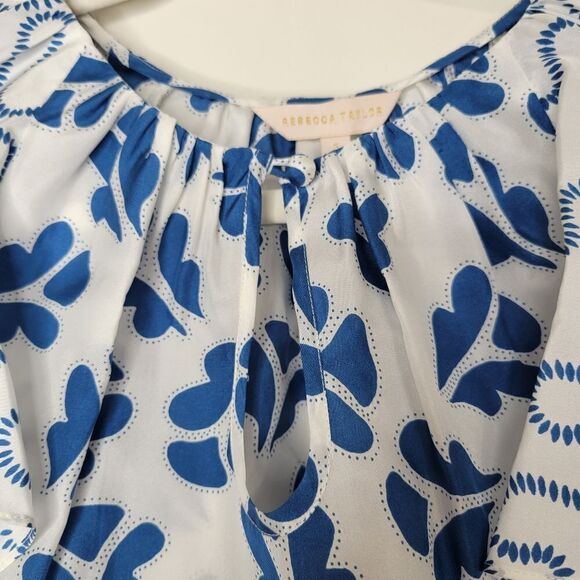 Rebecca Taylor Perla Printed Ruffled Silk Top In Snow Combo S - Picture 7 of 9